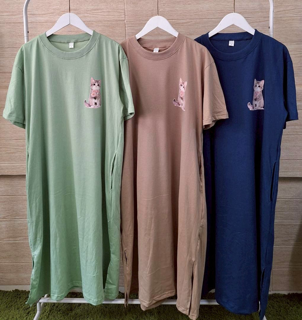 Cat cotton long dress